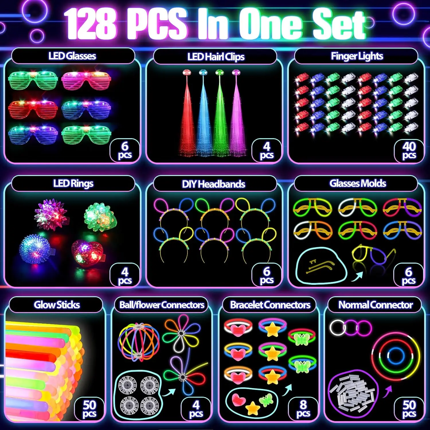 128 шт. светящихся очков, LED- – обзор и цена Glow In The Dark Party Glasses